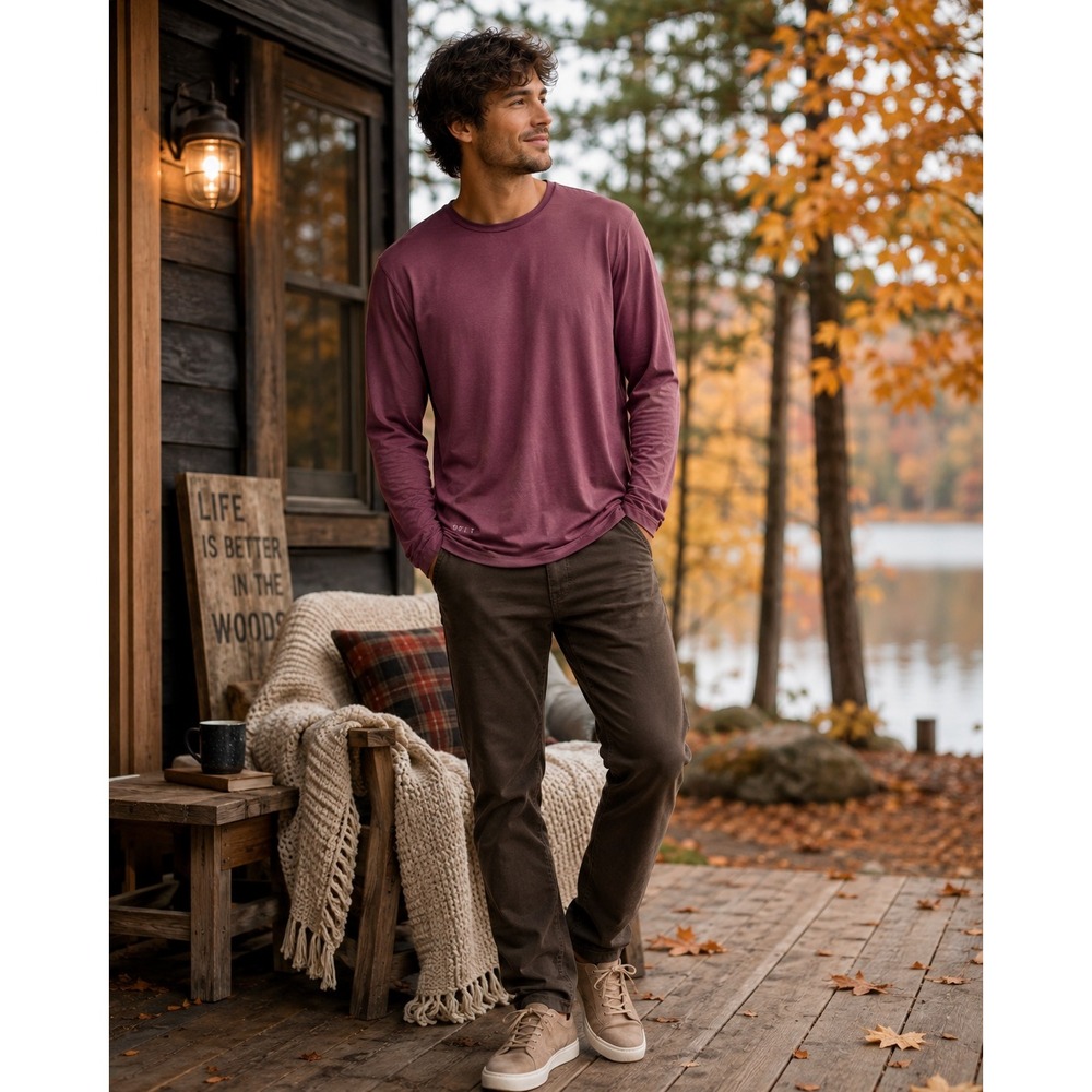 BYLT Drop Cut Long Sleeve Men's Large Burgundy Performance Athleisure Shirt